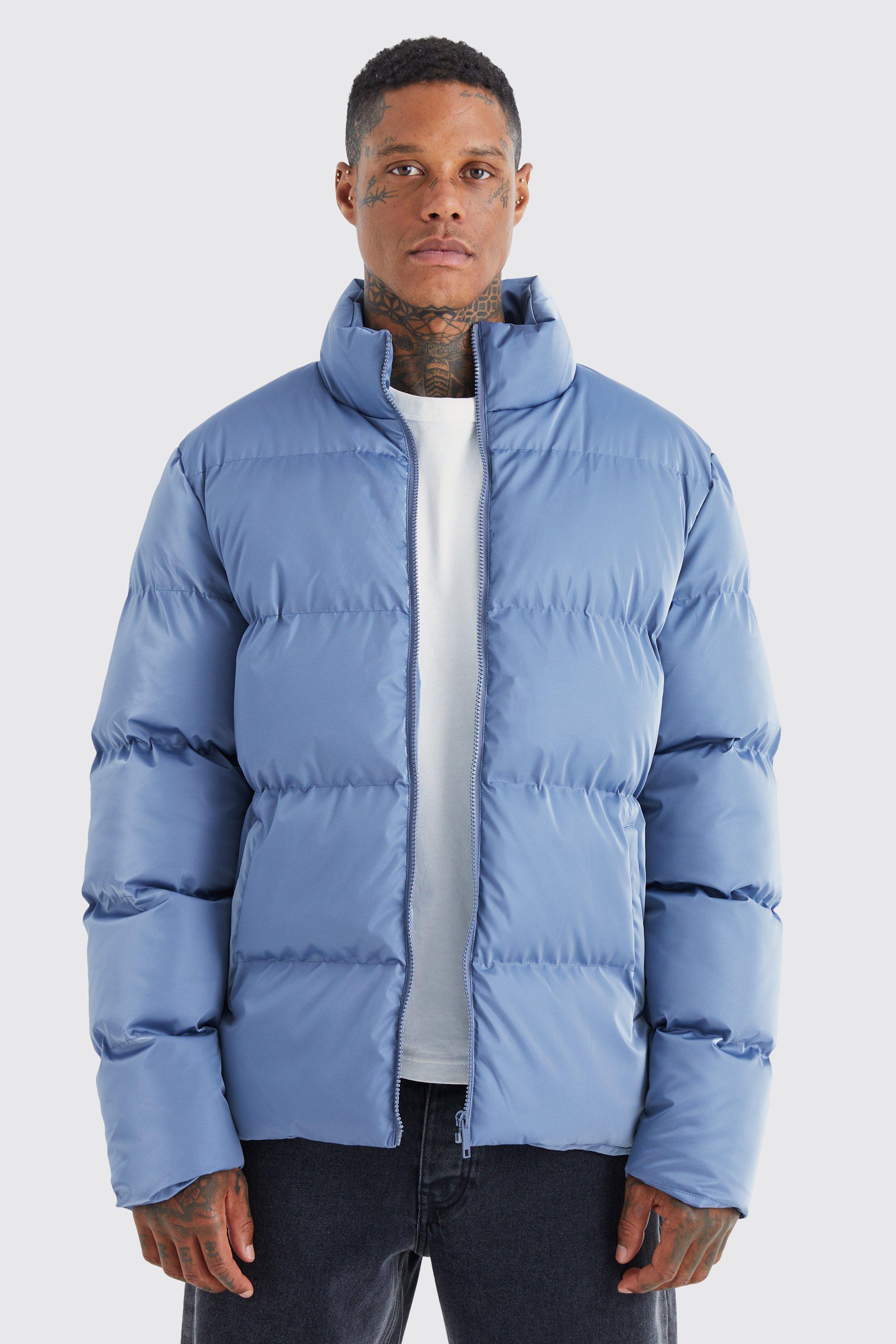 Light blue puffer jacket men sale